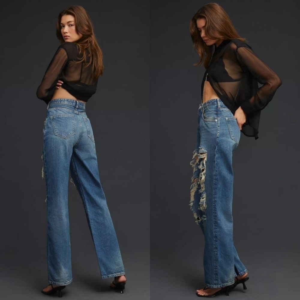 Pilcro Anthropologie The Joey High Rise Distressed Straight Jeans, Size 29